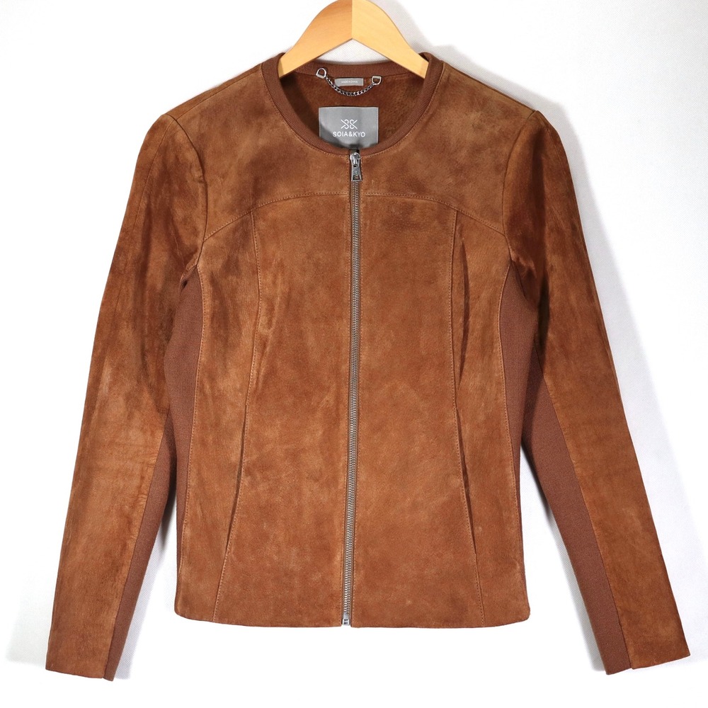 Soia & Kyo Jacket Womens Small Brown Suede Mixed Media Full Zip Casual Layer
